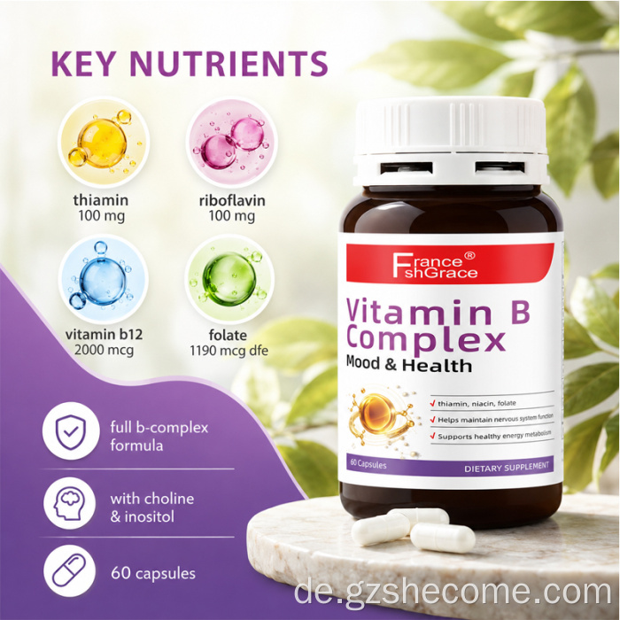 Shecome Vitamin-B-Komplex-Kapseln unterstützen die Stimmung und Gesundheit